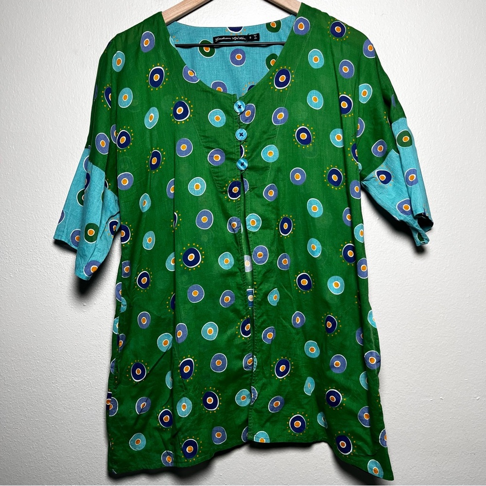 Gudrun Sjoden Green & Aqua Polka-Dot Tunic Top